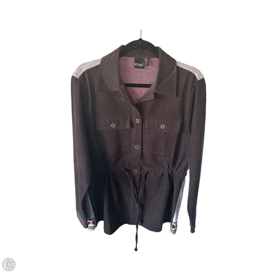 Jacket Shirt By Clothes Mentor In Brown & Cream, Size: L