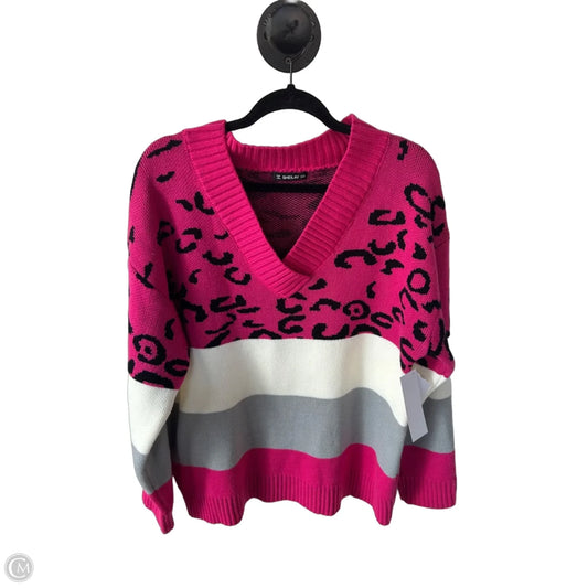 Sweater By Sheilay In Pink & White, Size: 2x