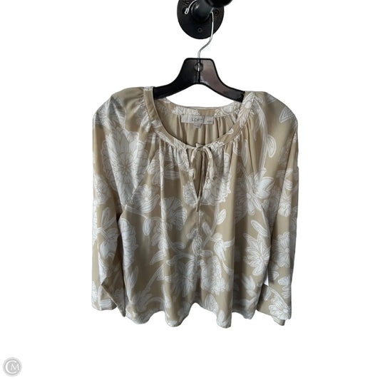 Blouse Long Sleeve By Loft In Tan & White, Size: Mp