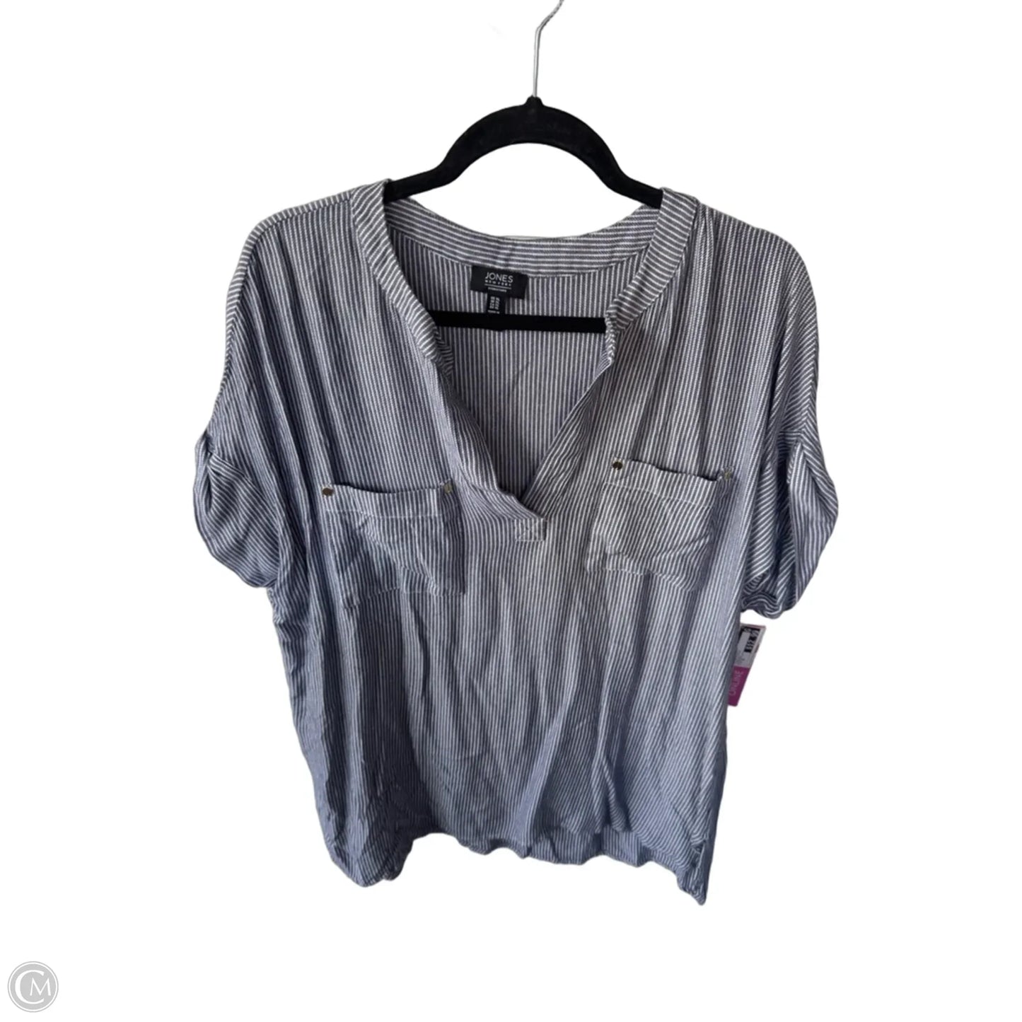 Blouse Short Sleeve By Jones New York In Blue & White, Size: Xl