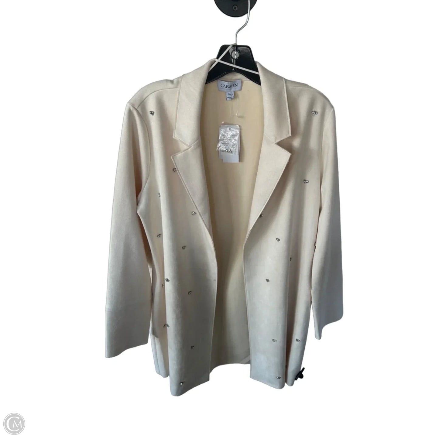 Blazer By Carmen By Carmen Marc Valvo In Cream & Silver, Size: L