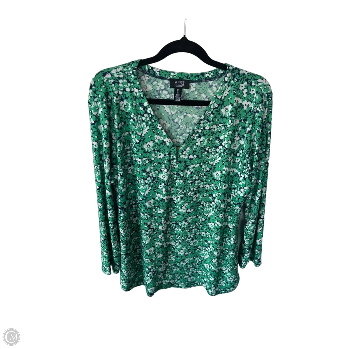 Top Long Sleeve By Jones New York In Green & White, Size: L