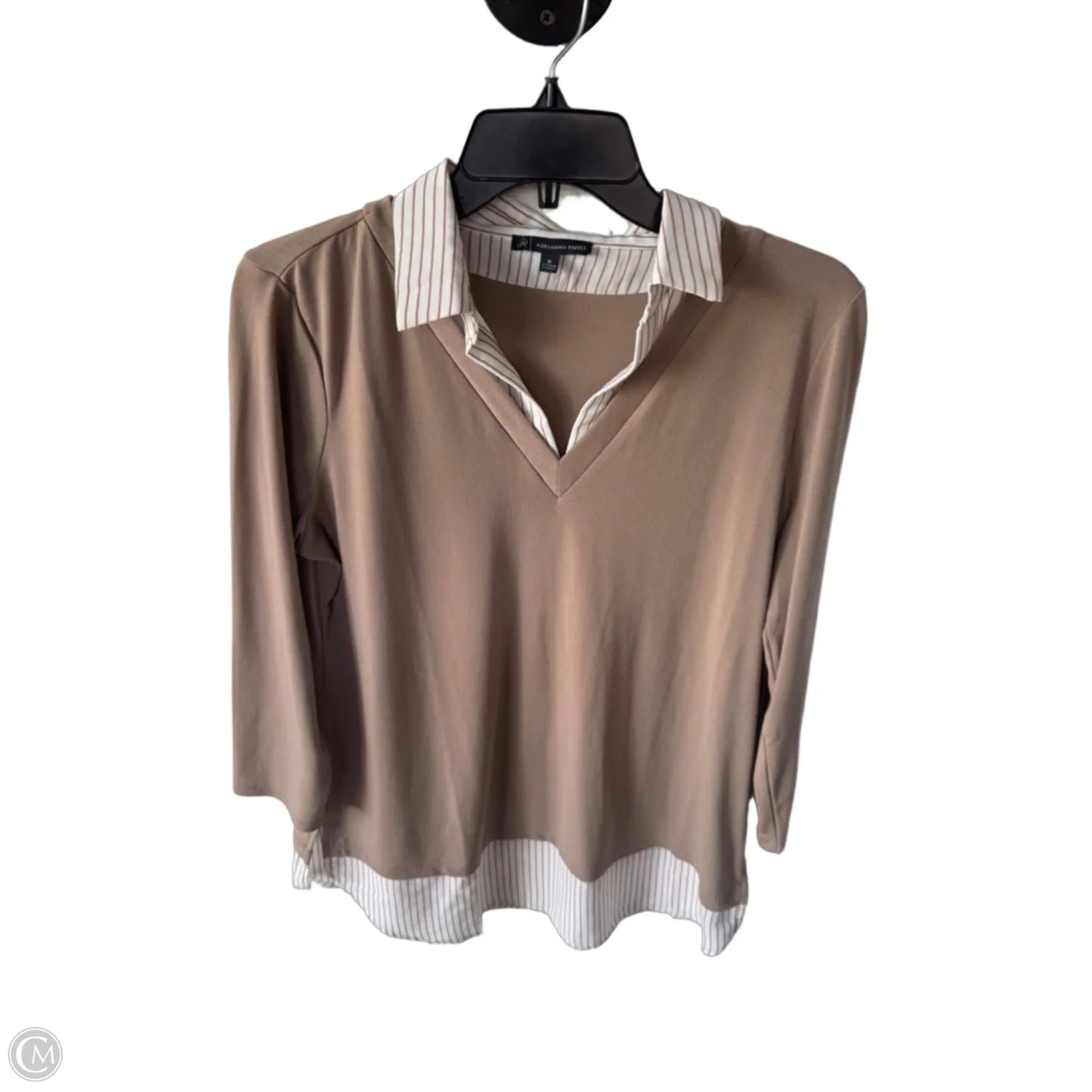 Blouse Long Sleeve By Adrianna Papell In Tan & White, Size: M
