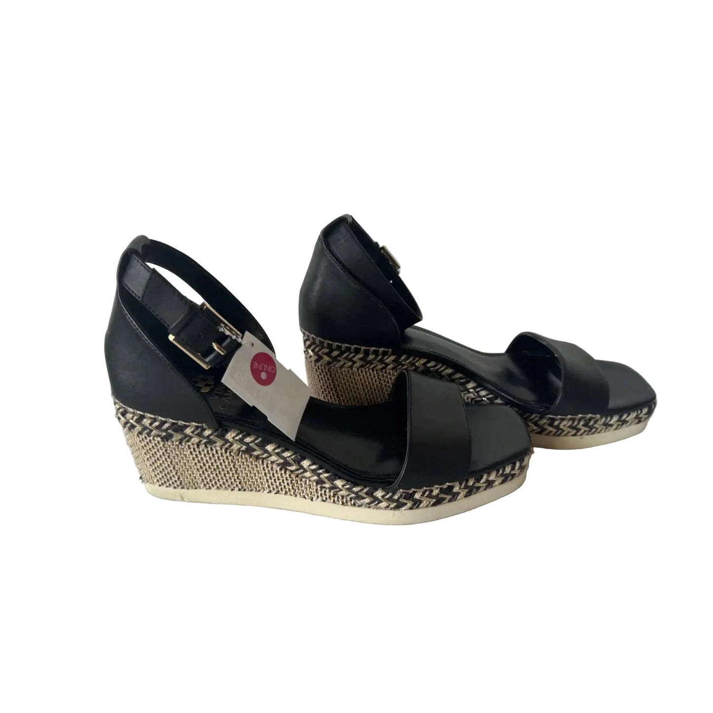 Sandals Heels Wedge By Vince Camuto In Black & Tan, Size: 7.5