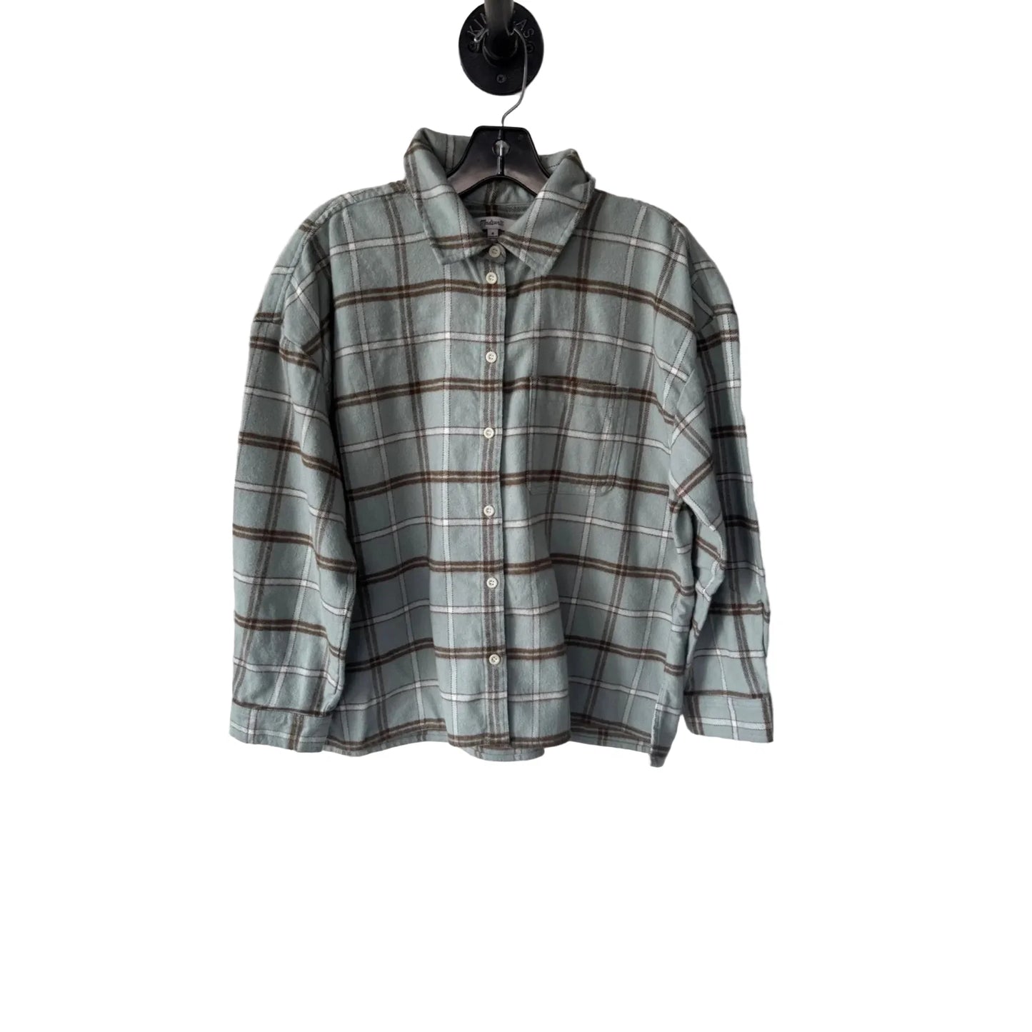 Top Long Sleeve By Madewell In Green & White, Size: M