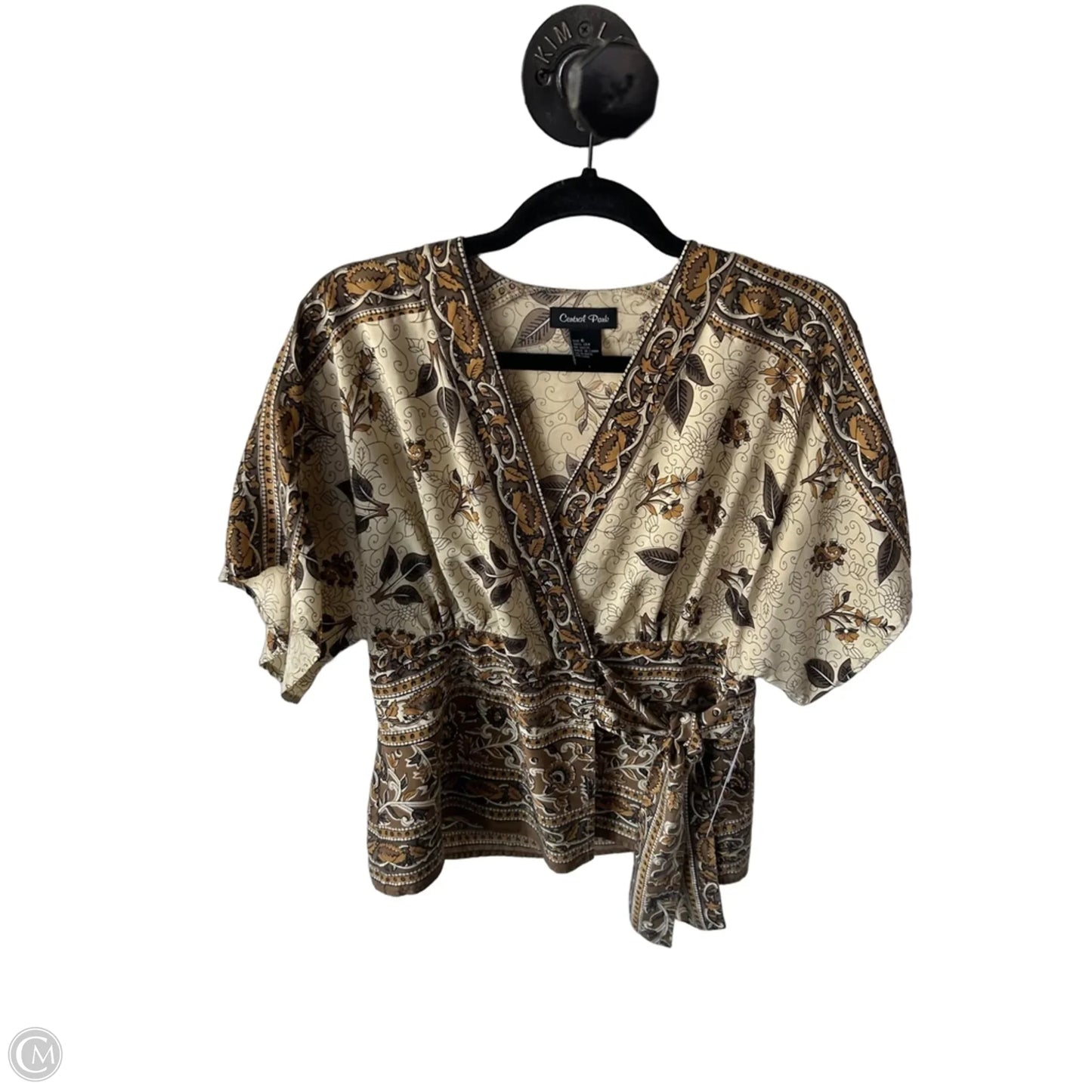 Blouse Short Sleeve By Cmc In Brown & Cream, Size: S