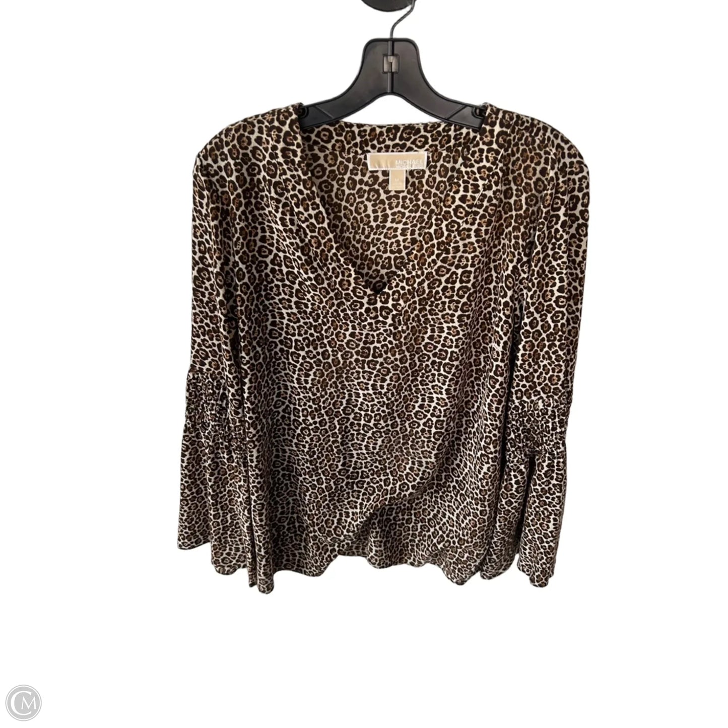 Blouse Long Sleeve By Michael By Michael Kors In Brown & Cream, Size: M