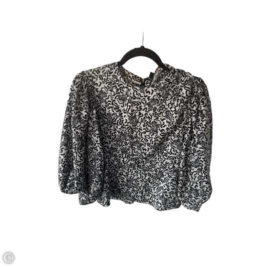 Blouse 3/4 Sleeve By Top Shop In Black & White, Size: S