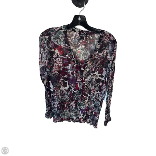 Blouse Long Sleeve By Lucky Brand In Black & Purple, Size: L
