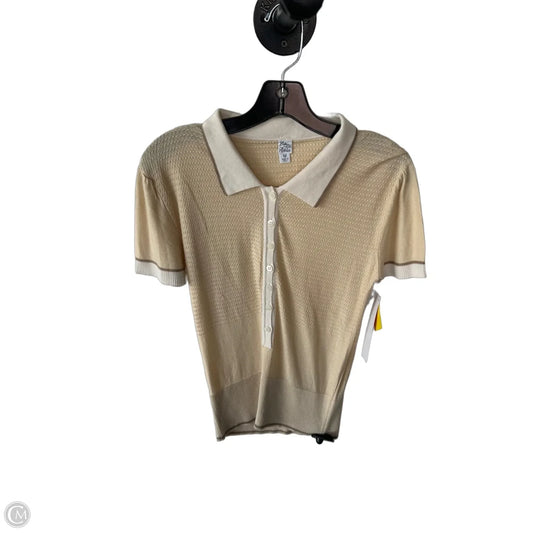 Sweater Short Sleeve By Saks Fifth Avenue In Cream & Tan, Size: M