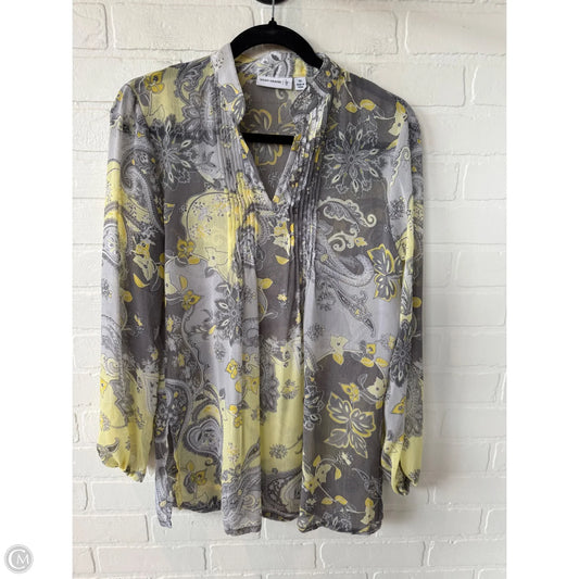 Top Long Sleeve By Susan Graver In Grey & Yellow, Size: Xs