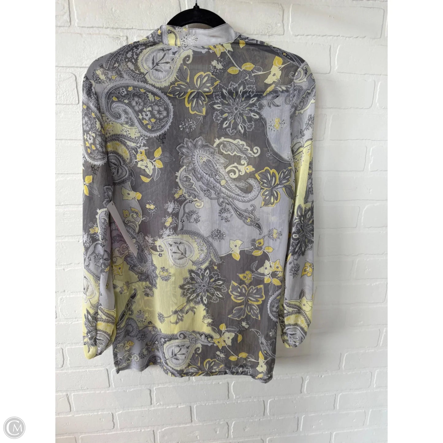 Top Long Sleeve By Susan Graver In Grey & Yellow, Size: Xs