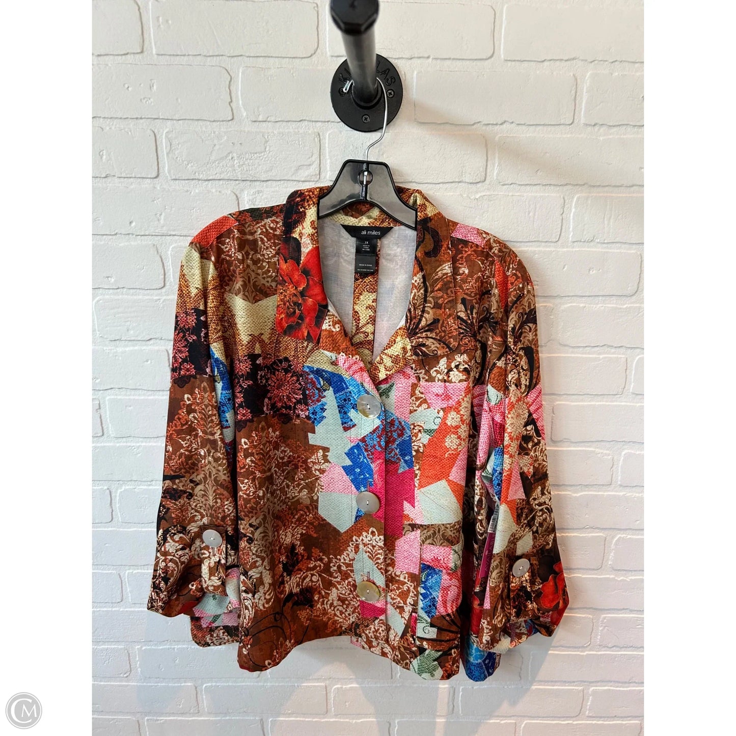 Top Long Sleeve By Ali Miles In Brown & Pink, Size: 1x