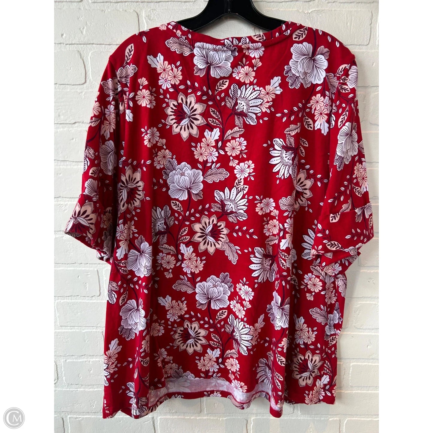Top Short Sleeve By Liz Claiborne In Red & White, Size: 3x
