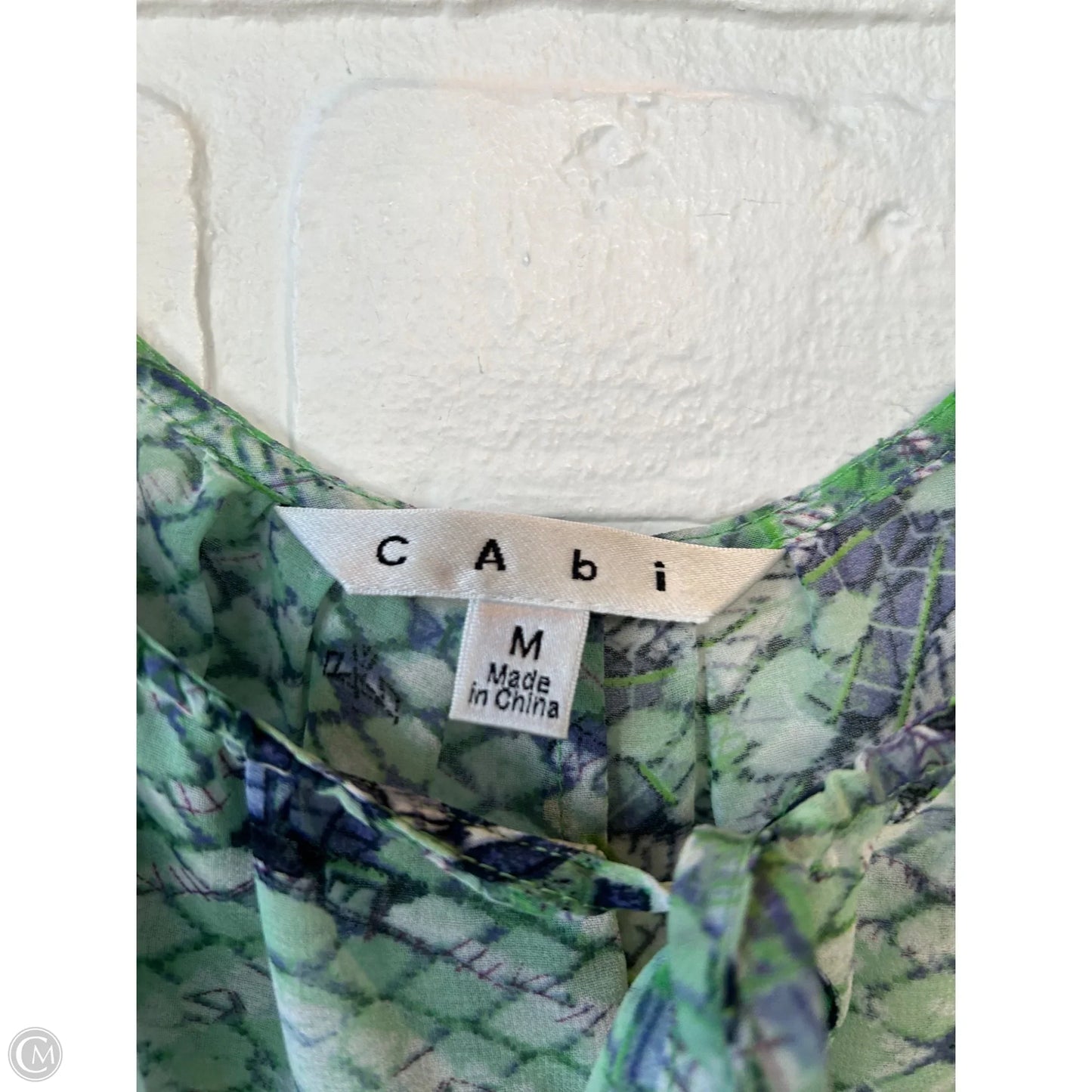Top Short Sleeve By Cabi In Green & White, Size: M