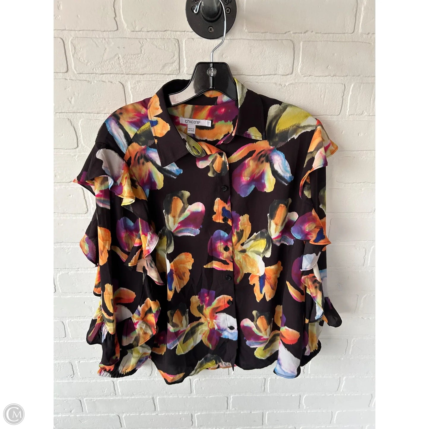Top Long Sleeve By Chicos In Black & Yellow, Size: S