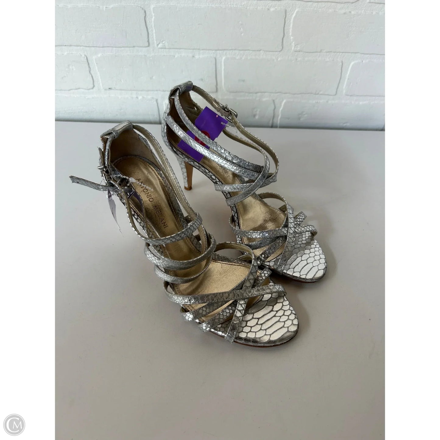 Sandals Heels Kitten By Antonio Melani In Silver, Size: 9