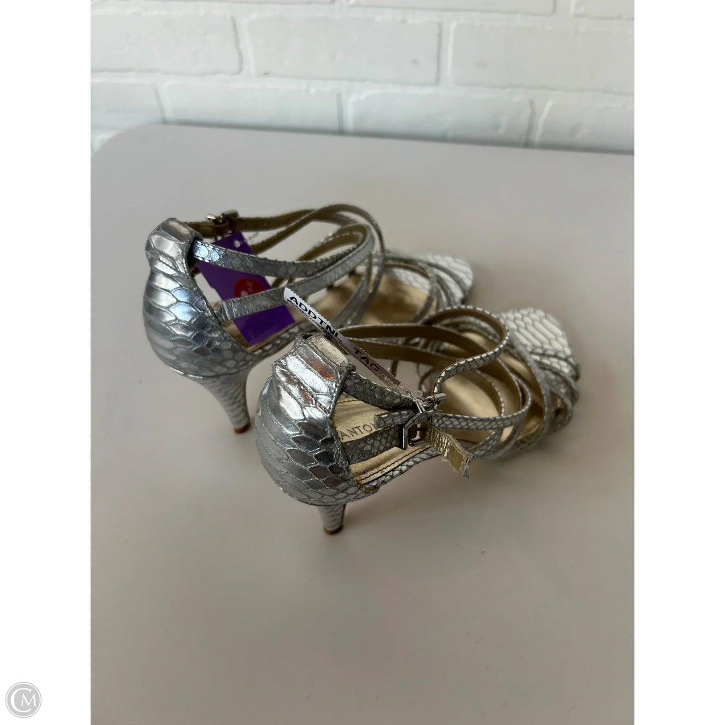 Sandals Heels Kitten By Antonio Melani In Silver, Size: 9