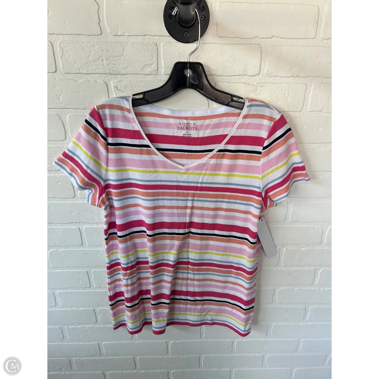 Top Short Sleeve Basic By Talbots In Pink & White, Size: M
