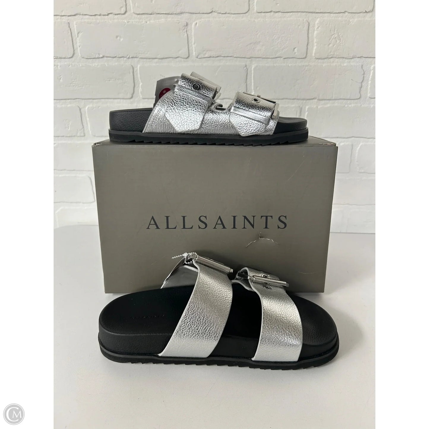 Sandals Designer By All Saints In Black & Silver, Size: 10