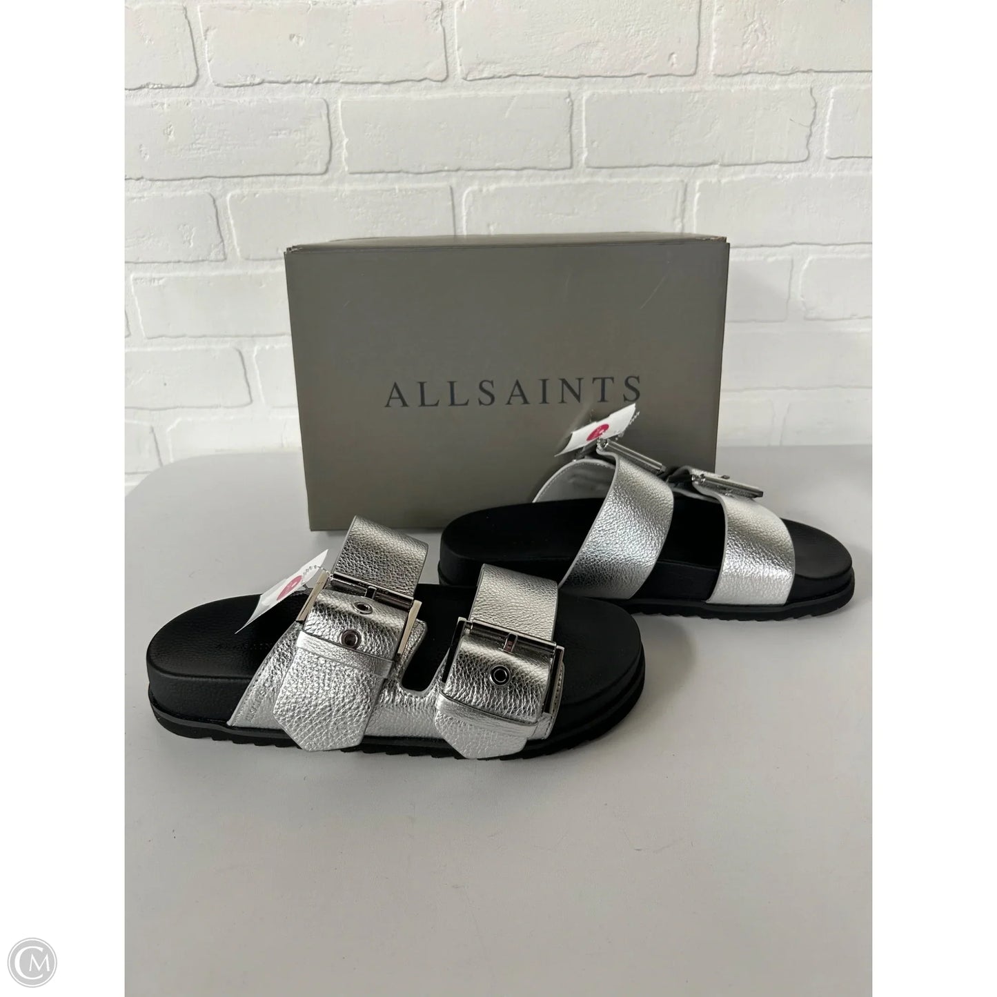 Sandals Designer By All Saints In Black & Silver, Size: 10