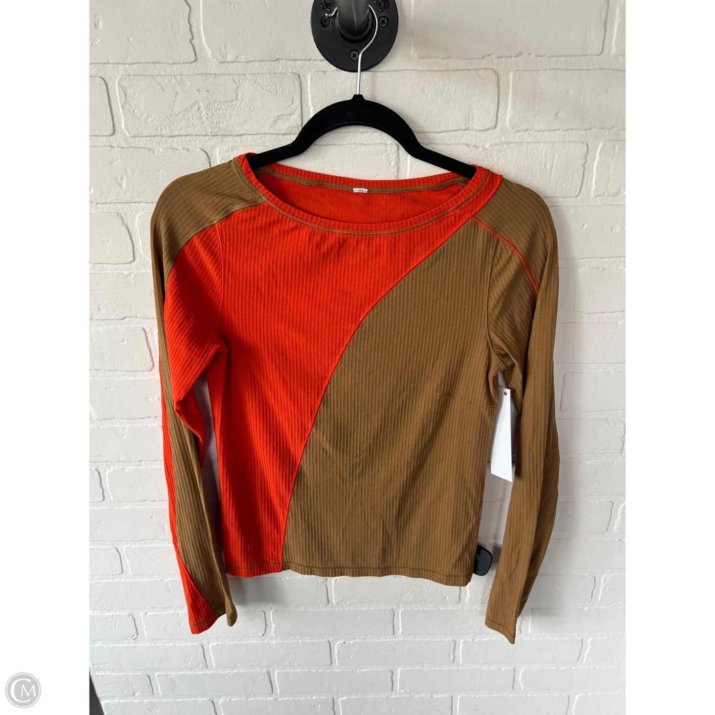 Athletic Top Long Sleeve Crewneck By Lululemon In Orange & Tan, Size: S
