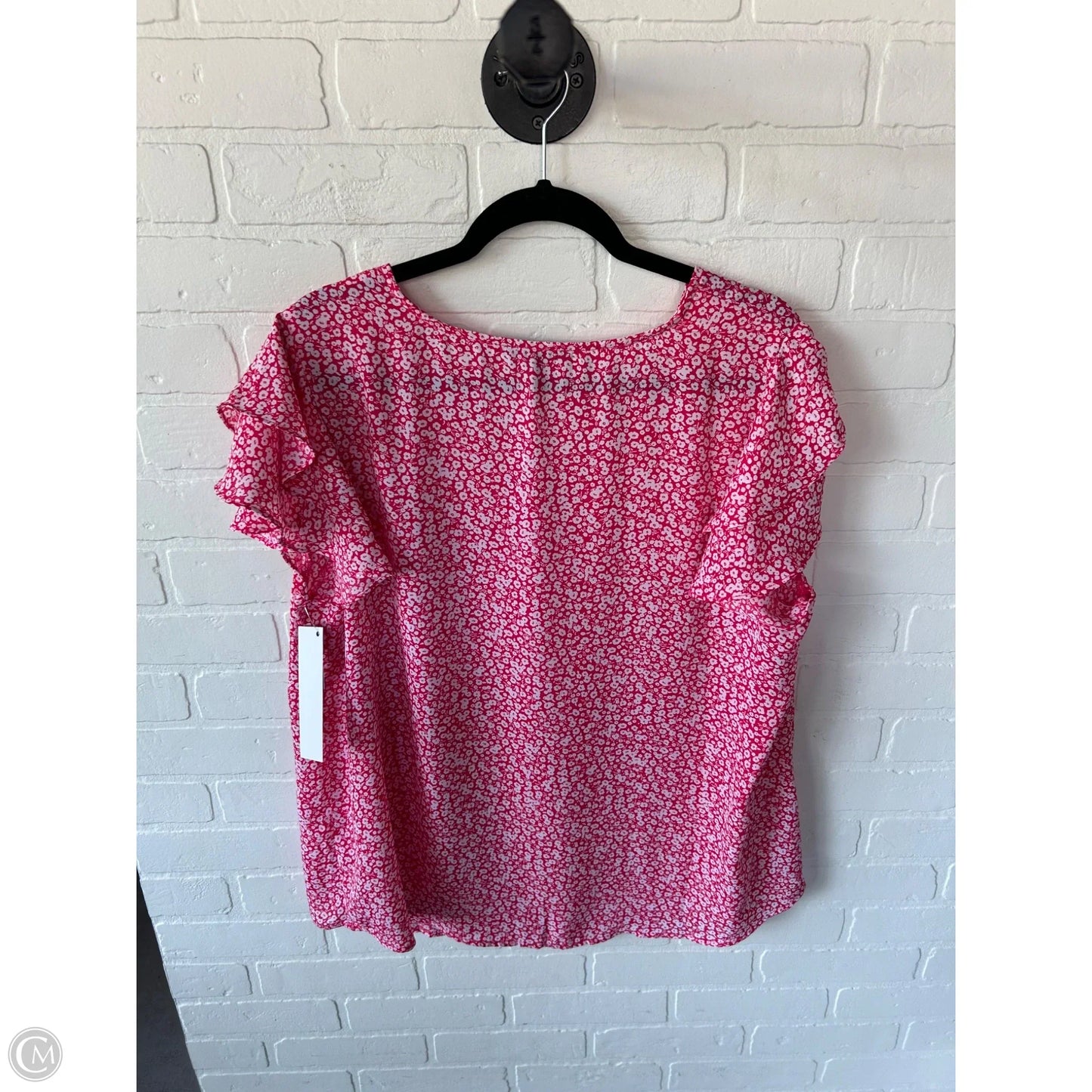 Top Short Sleeve By Adrianna Papell In Pink & White, Size: 1x