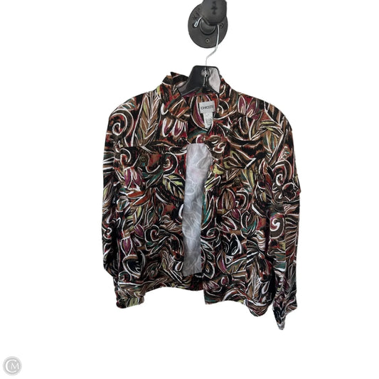 Jacket Denim By Chicos In Black & Brown, Size: L