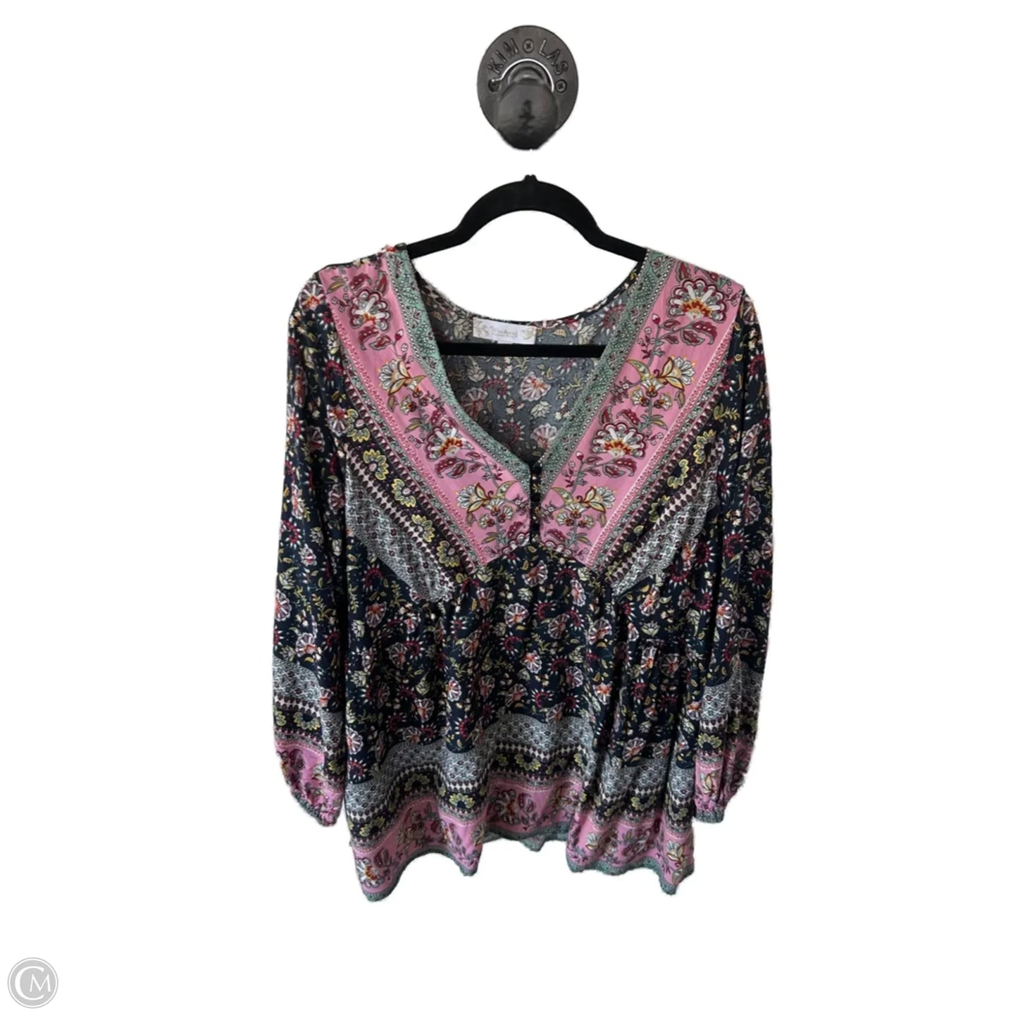 Top Long Sleeve By Suzanne Betro In Blue & Pink, Size: 1x