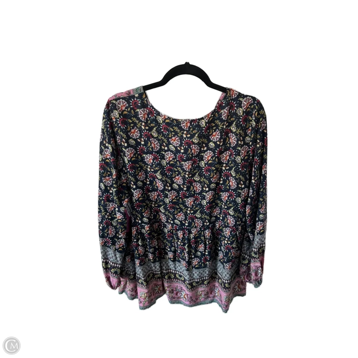 Top Long Sleeve By Suzanne Betro In Blue & Pink, Size: 1x