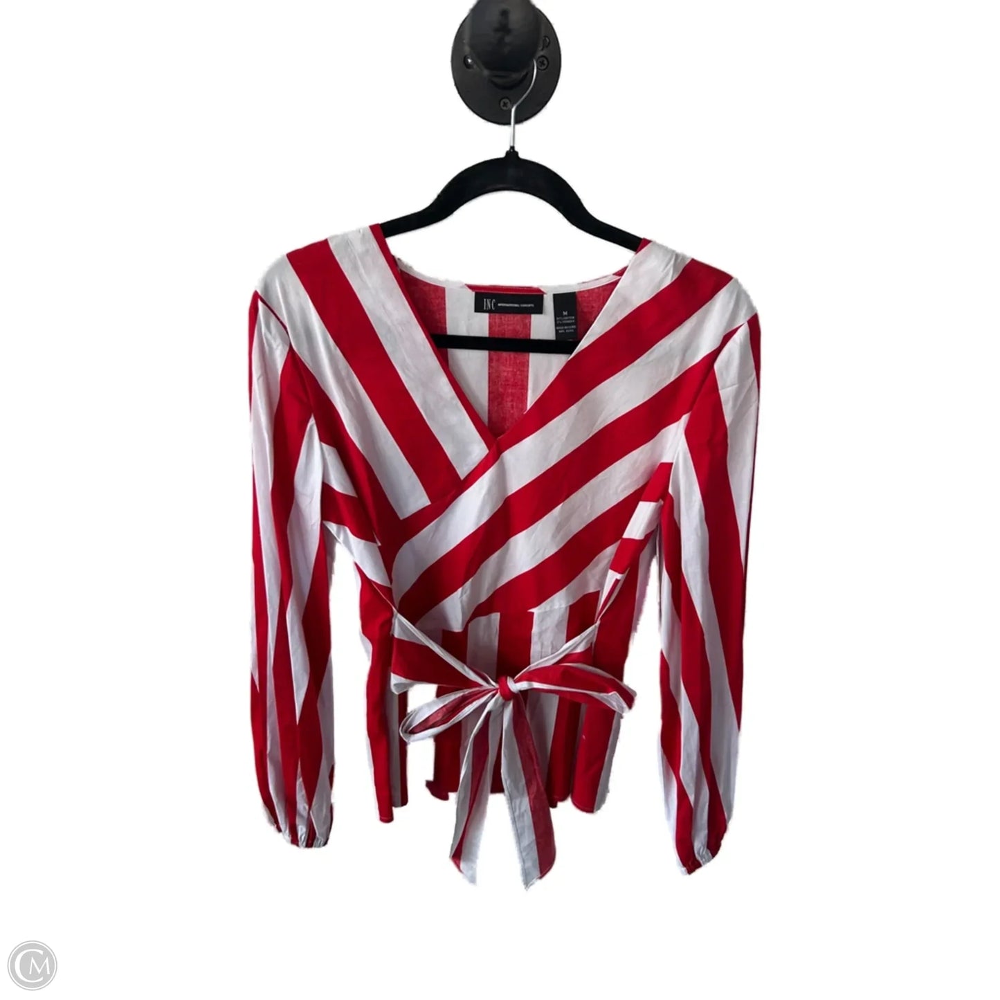 Top Long Sleeve By Inc In Red & White, Size: M