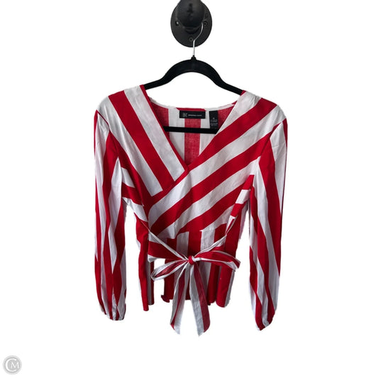 Top Long Sleeve By Inc In Red & White, Size: M