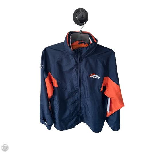 Jacket Windbreaker By Reebok In Blue & Orange, Size: L