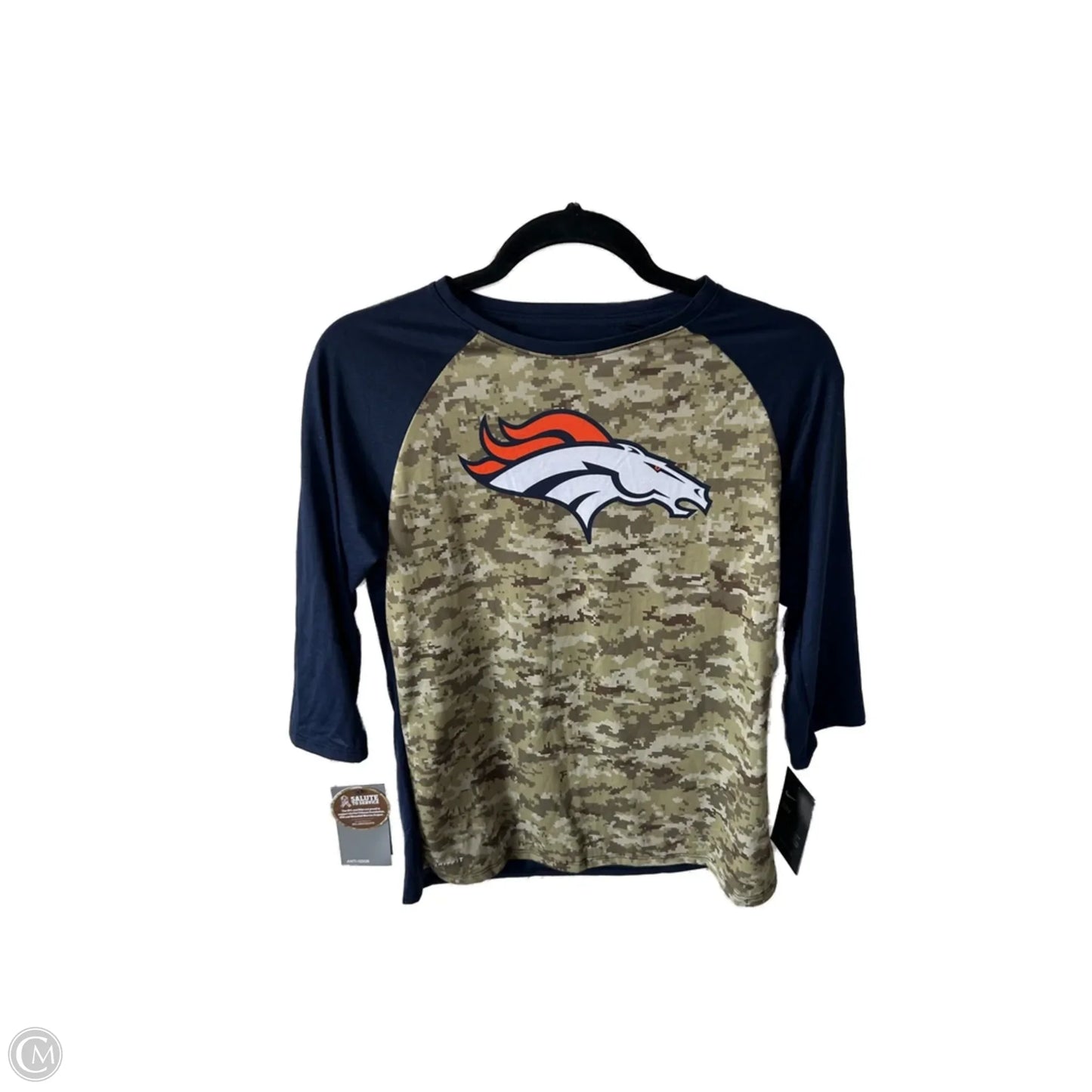 Athletic Top Long Sleeve Crewneck By Nike In Blue & Green, Size: M