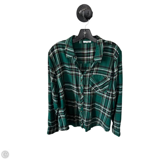 Top Long Sleeve By Maurices In Green & White, Size: 1x