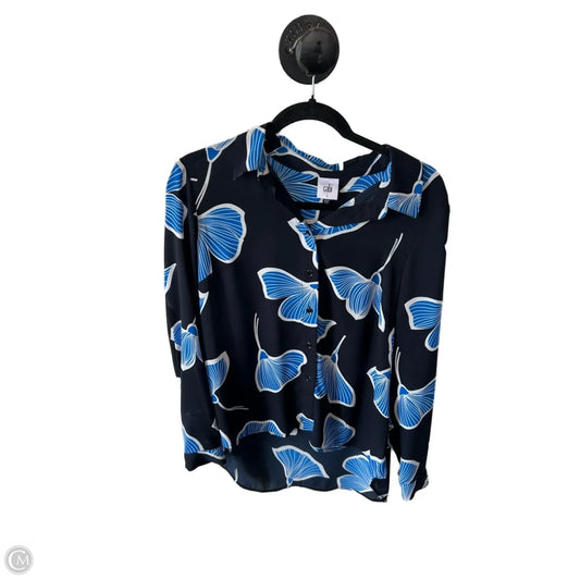 Top Long Sleeve By Cabi In Blue & White, Size: S