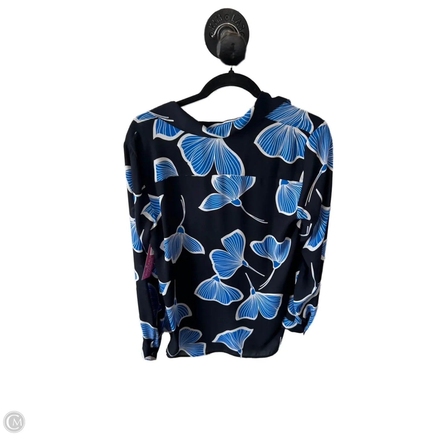 Top Long Sleeve By Cabi In Blue & White, Size: S