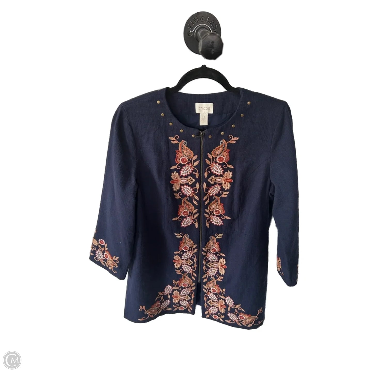 Blazer By Chicos In Blue & Orange, Size: S