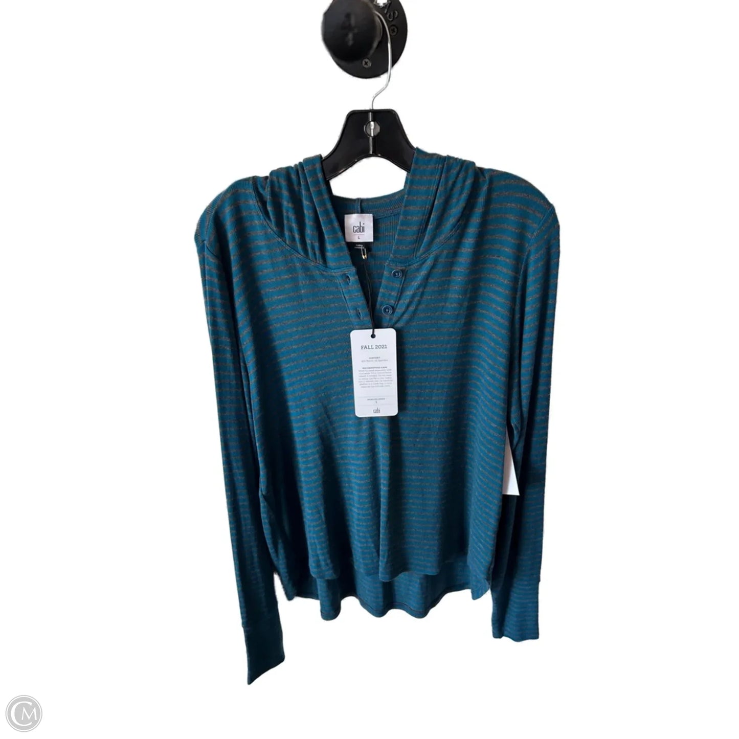 Top Long Sleeve By Cabi In Blue & Grey, Size: L