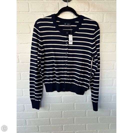 Sweater Cardigan By Gap In Blue & White, Size: M