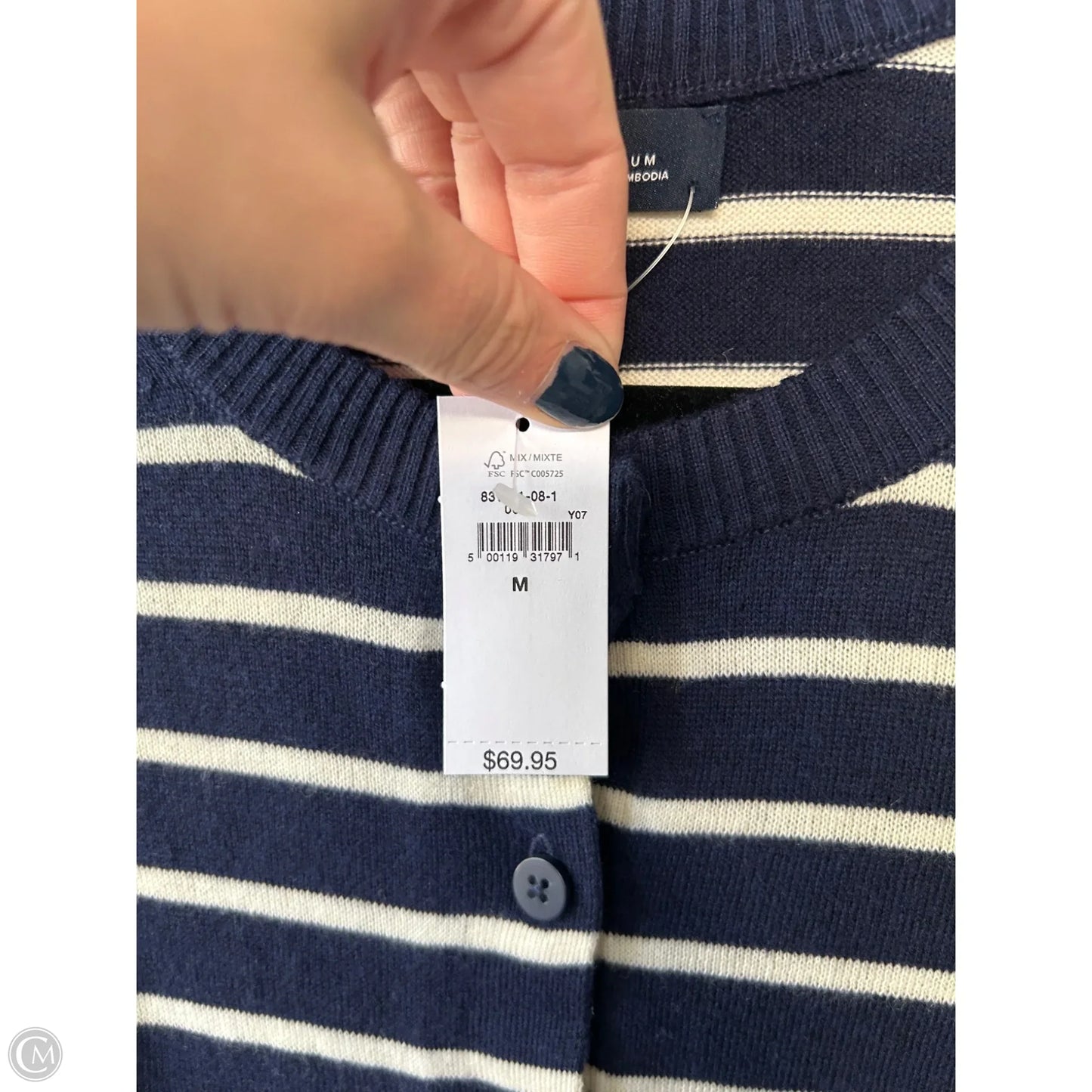 Sweater Cardigan By Gap In Blue & White, Size: M