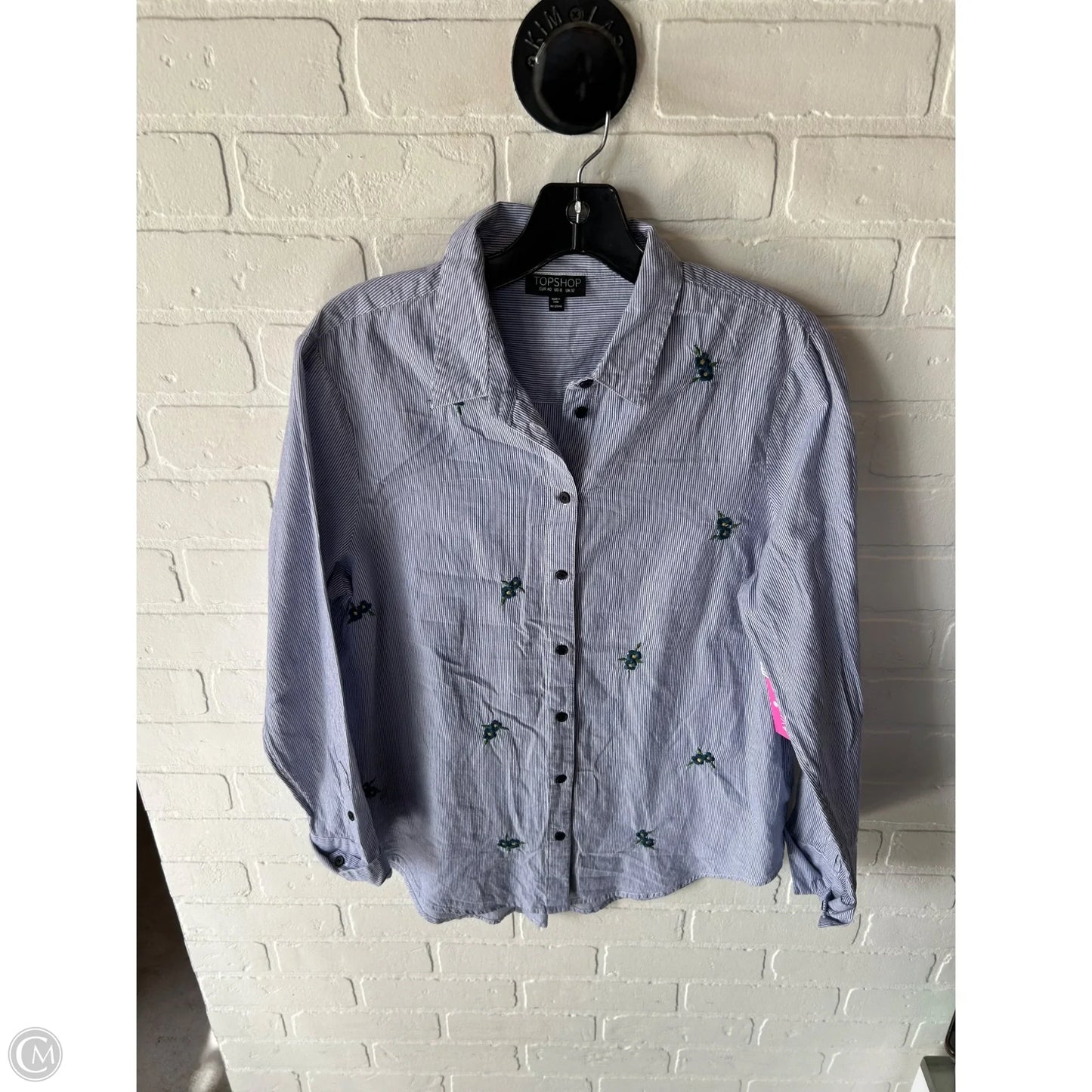 Top Long Sleeve By Top Shop In Blue & White, Size: M