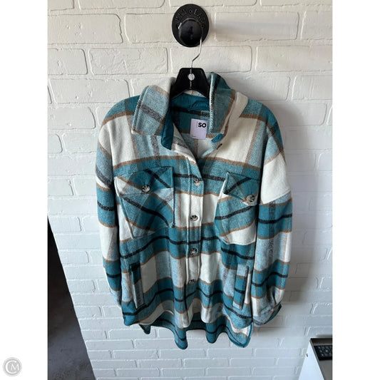Jacket Shirt By So In Blue & Cream, Size: L