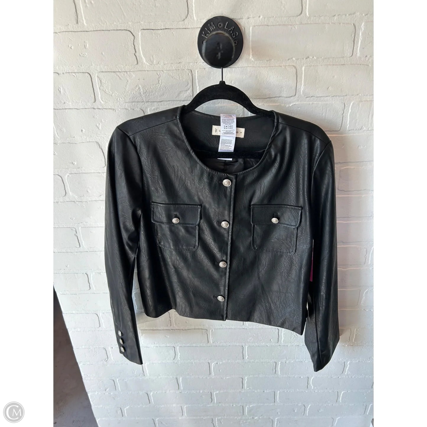 Jacket Moto By Lucky Brand In Black & Silver, Size: M