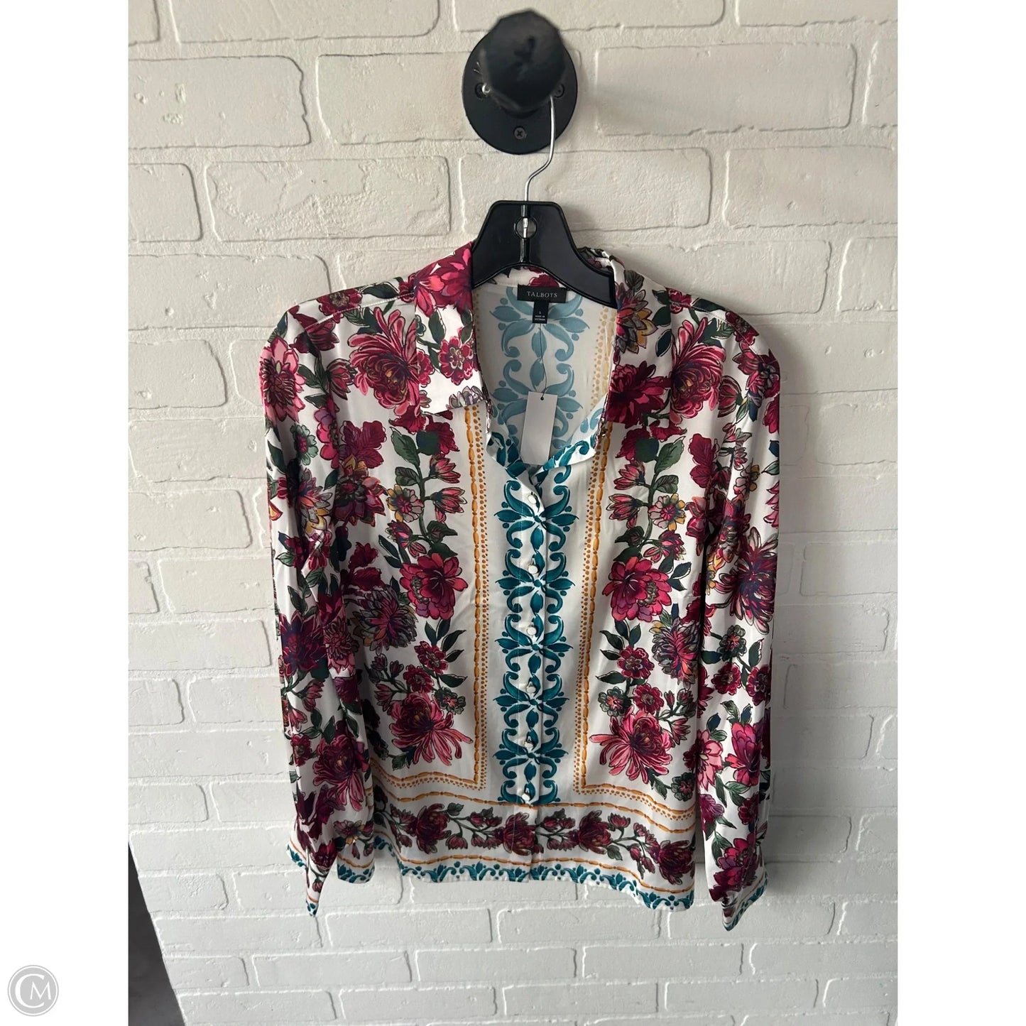 Top Long Sleeve By Talbots In Red & White, Size: S