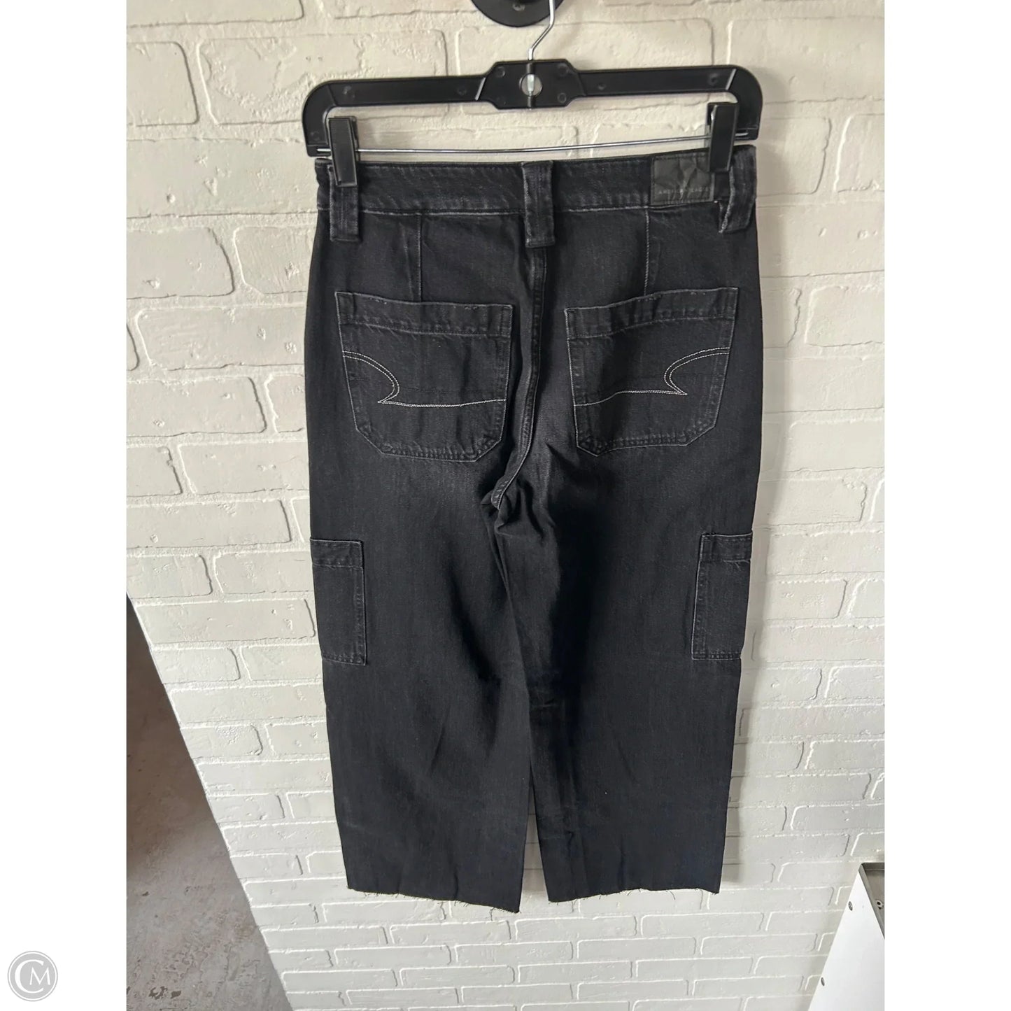 Jeans Wide Leg By American Eagle In Black Denim, Size: 0