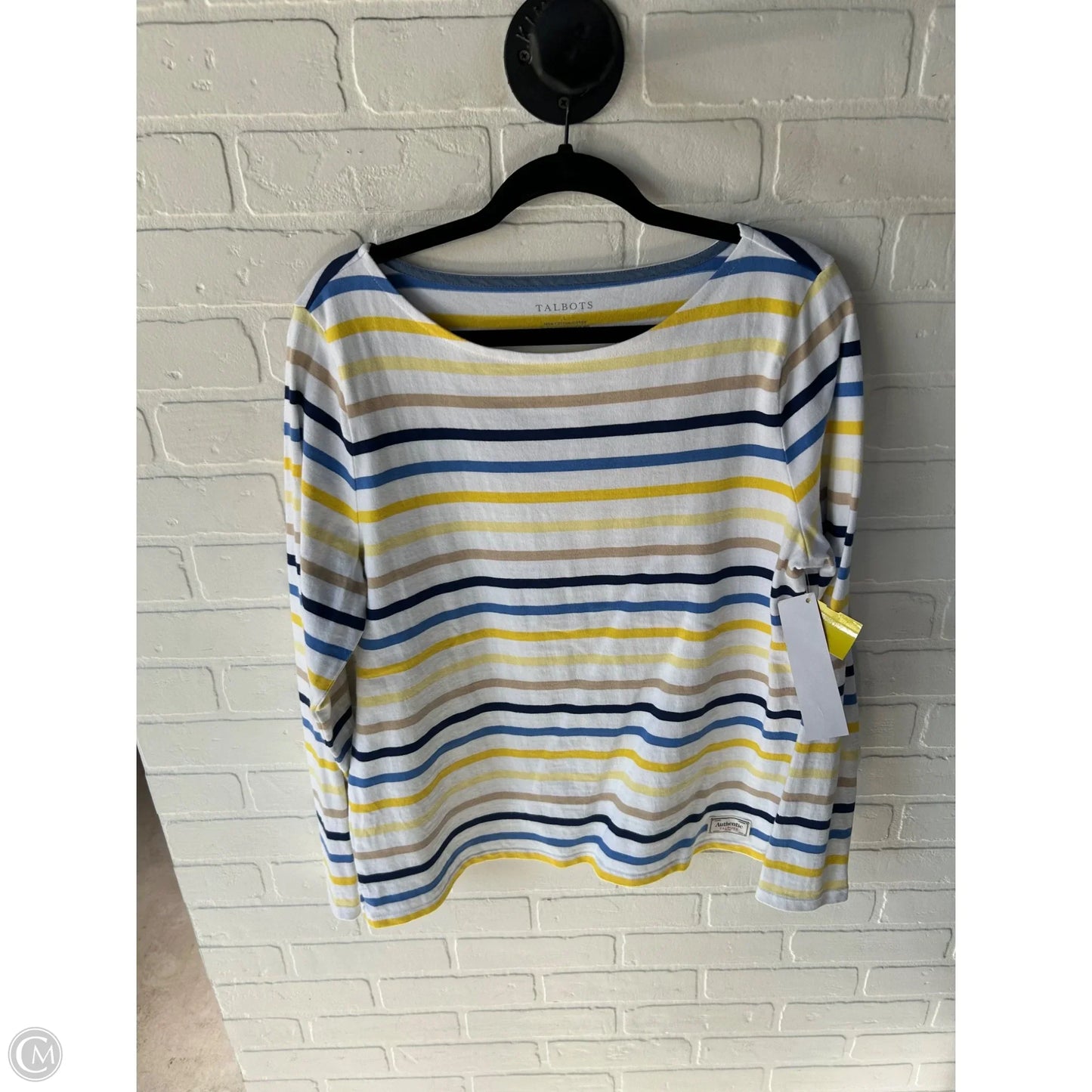 Top Long Sleeve By Talbots In Blue & Yellow, Size: L