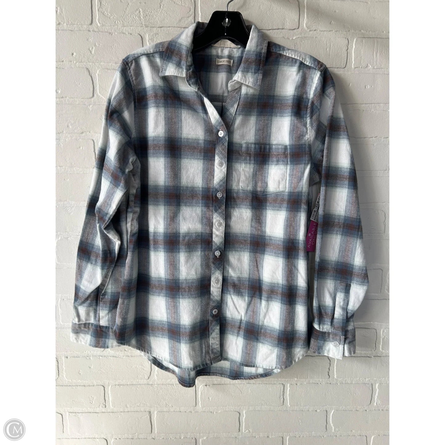 Top Long Sleeve By Weatherproof In Blue & Brown, Size: S