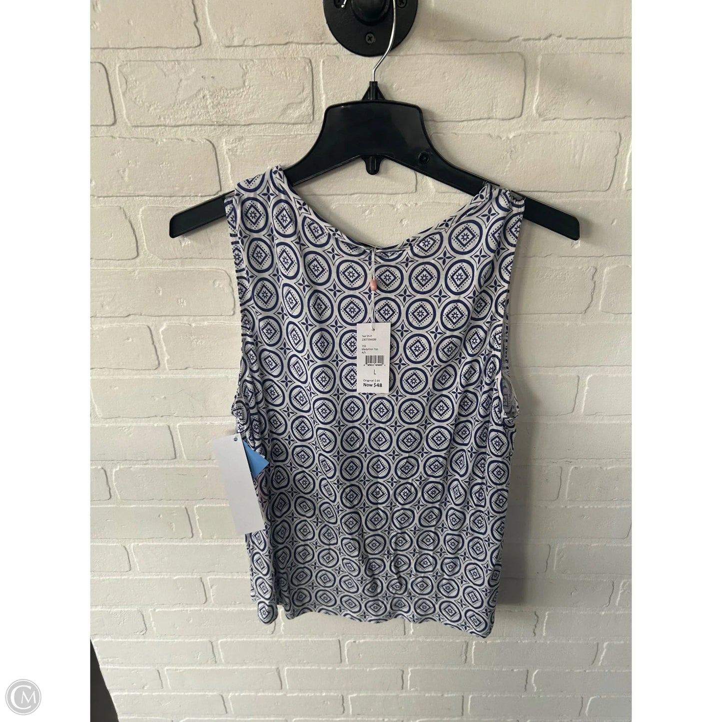 Top Sleeveless By Cabi In Blue & White, Size: L
