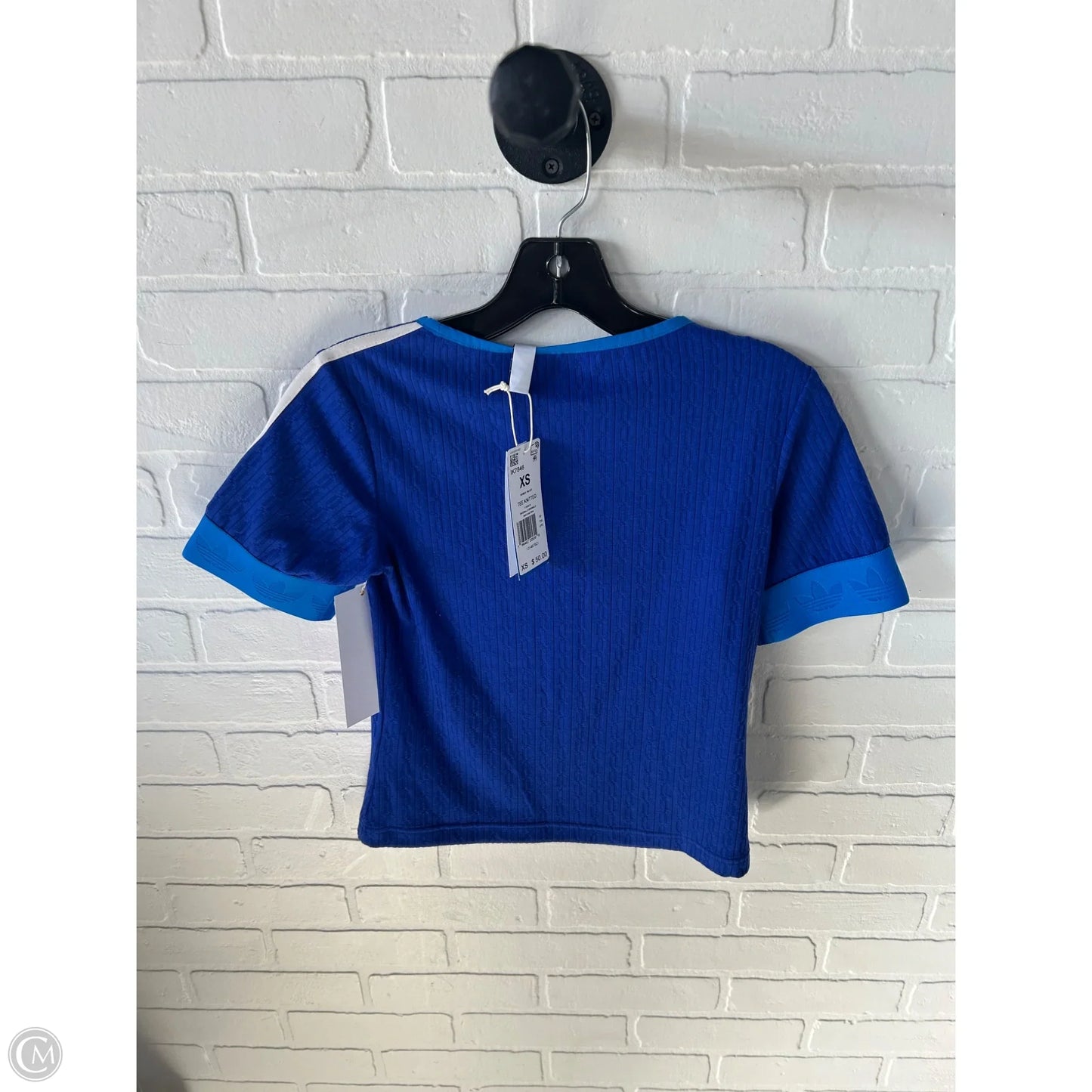 Athletic Top Short Sleeve By Adidas In Blue & White, Size: Xs